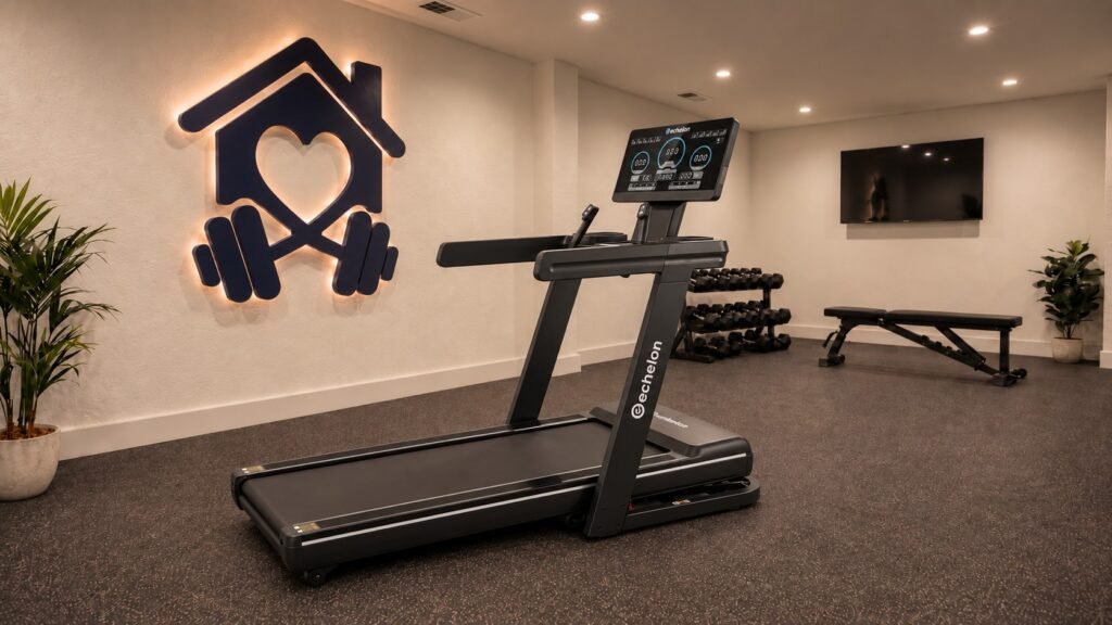 Echelon Stride 50 RCX treadmill in a modern home gym.