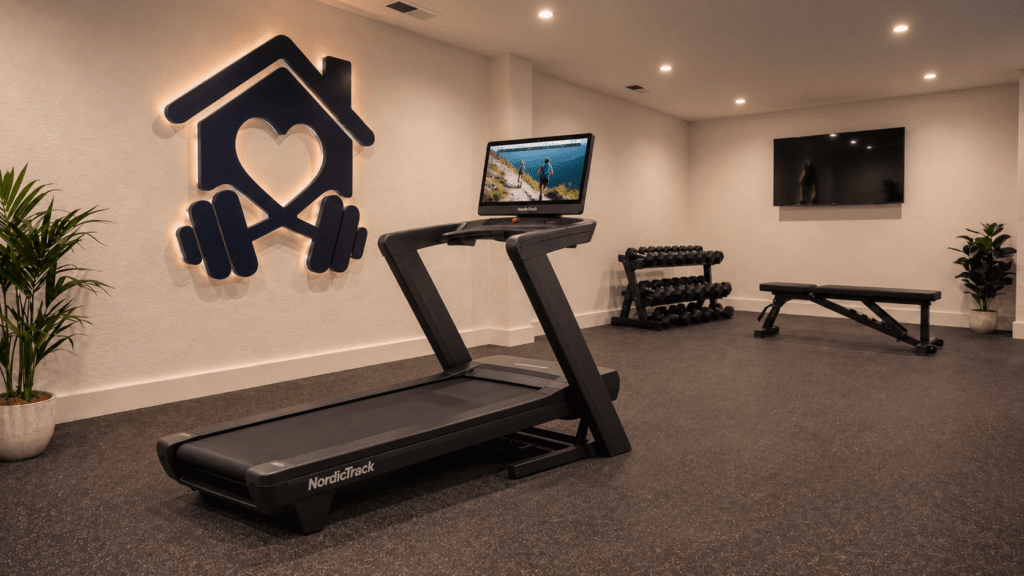 Nordictrack Commercial 1750 treadmill in a modern home gym.