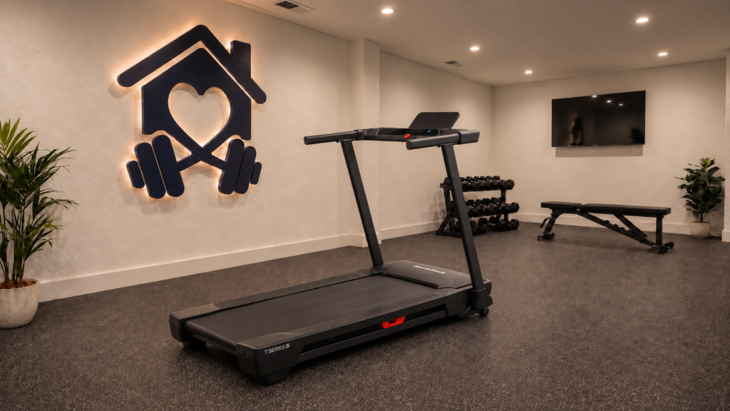 Nordictrack T Series 5 treadmill in a modern home gym