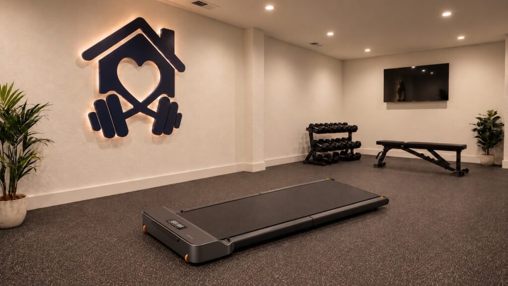 WalkingPad Z1 walking pad in a modern home gym.